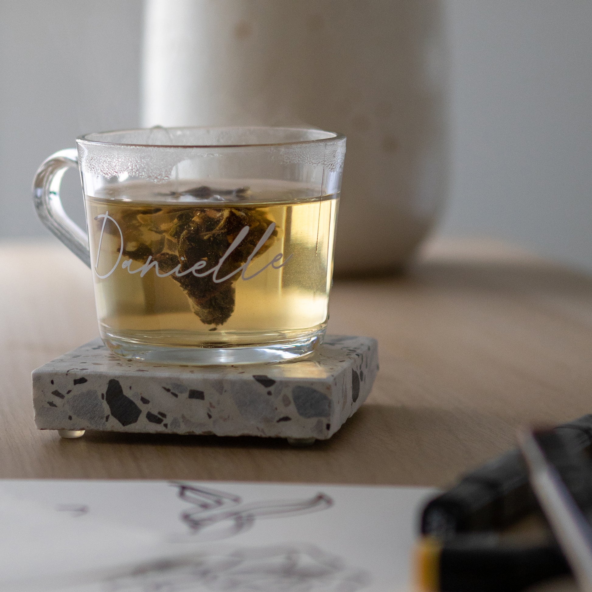 Insieme’s handcrafted terrazzo coaster and mug set styled for slow mornings and mindful moments