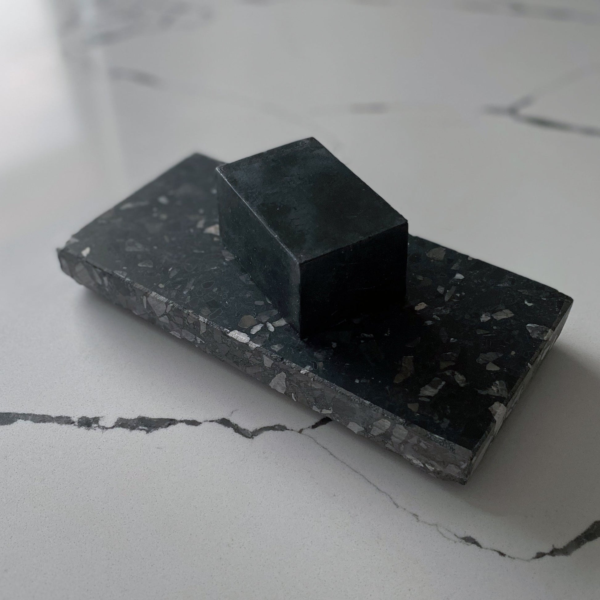 Insieme Homewares Inverno & Black Coconut Self Care Set — combines a terrazzo dish in cool, dark tones with luxurious self-care items for a pampering experience.
