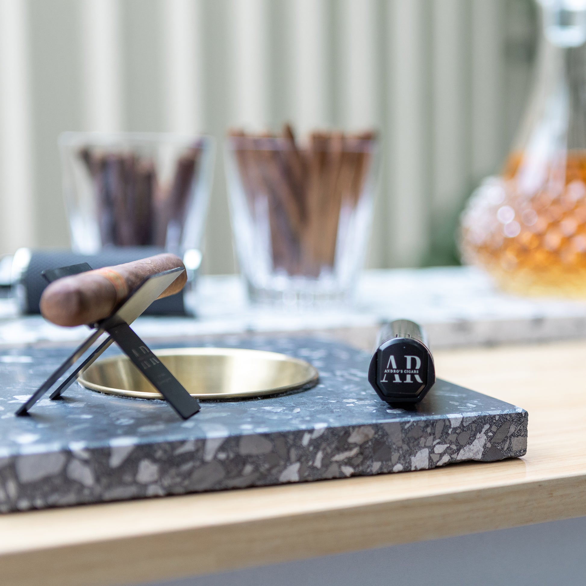Insieme Homewares terrazzo ashtray handcrafted in Italian stone with a smooth, minimalist design, perfect as a functional piece or styled decor for coffee tables and entertaining spaces