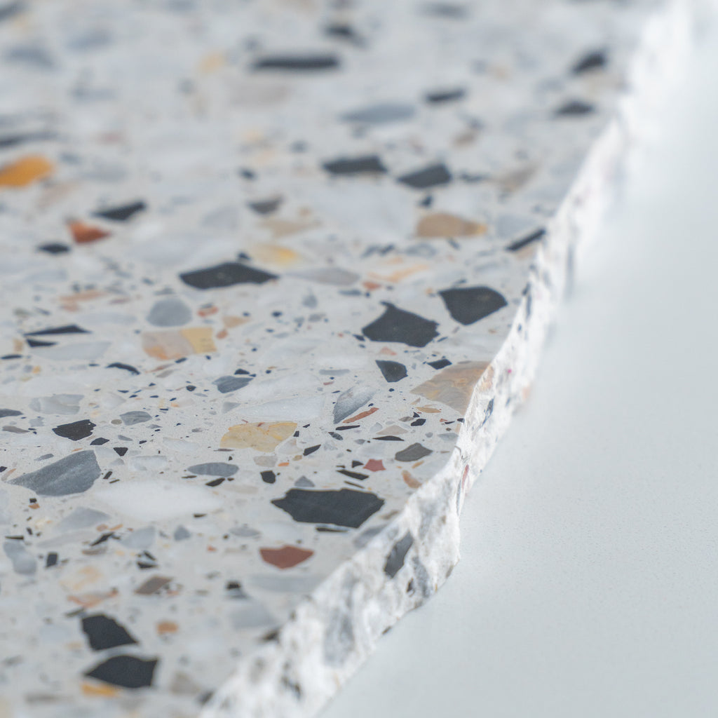 Insieme Homewares Extra Large Organic Terrazzo Platter in Autunno — expansive, uniquely shaped, handcrafted from Italian terrazzo in warm, earthy tones, ideal for grand presentations or as a statement piece.