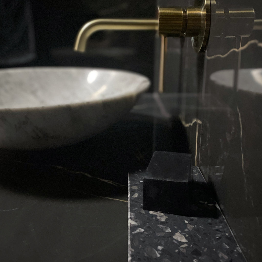 Insieme Homewares Inverno & Black Coconut Self Care Set — combines a terrazzo dish in cool, dark tones with luxurious self-care items for a pampering experience.