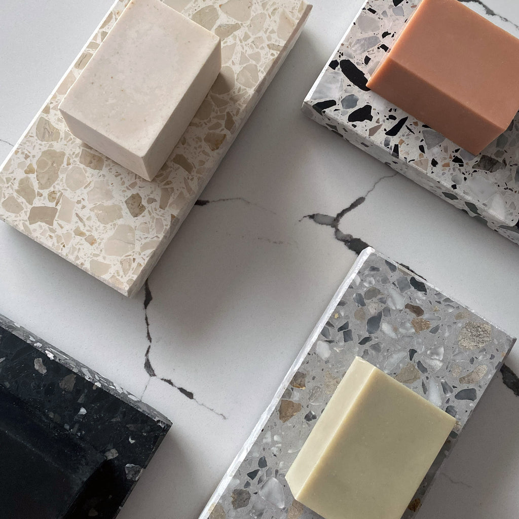Insieme Homewares Inverno & Black Coconut Self Care Set — combines a terrazzo dish in cool, dark tones with luxurious self-care items for a pampering experience.