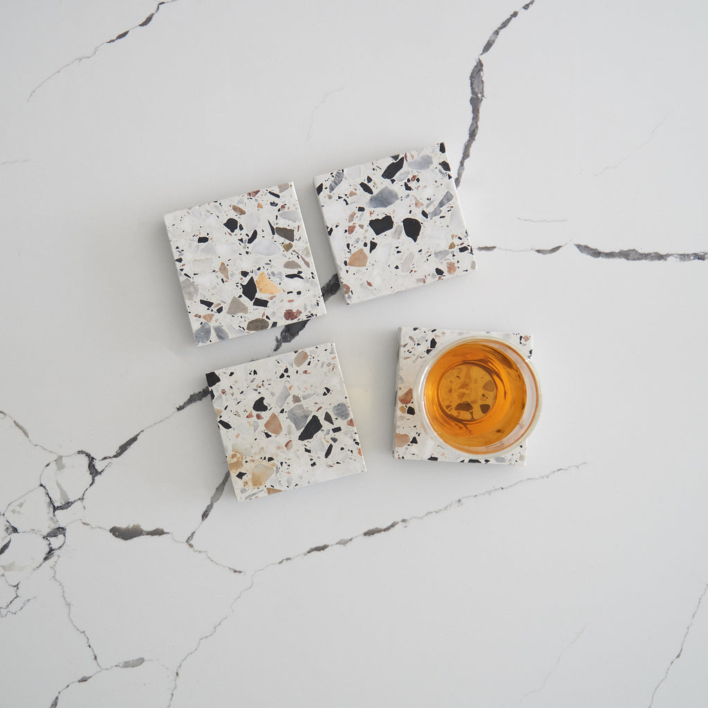 Set of four Autunno terrazzo coasters to brighten your table and elevate everyday rituals.