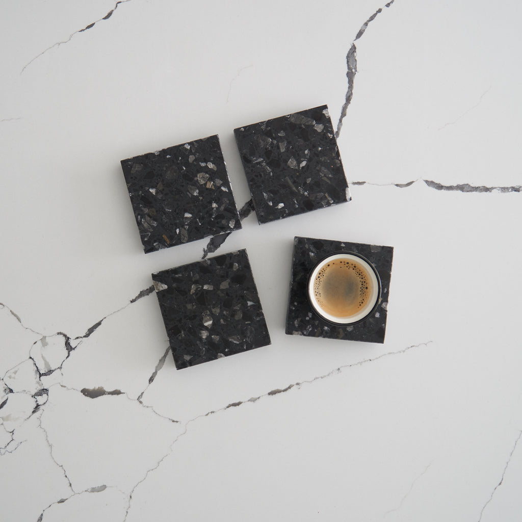 Set of four Inverno terrazzo coasters to brighten your table and elevate everyday rituals.