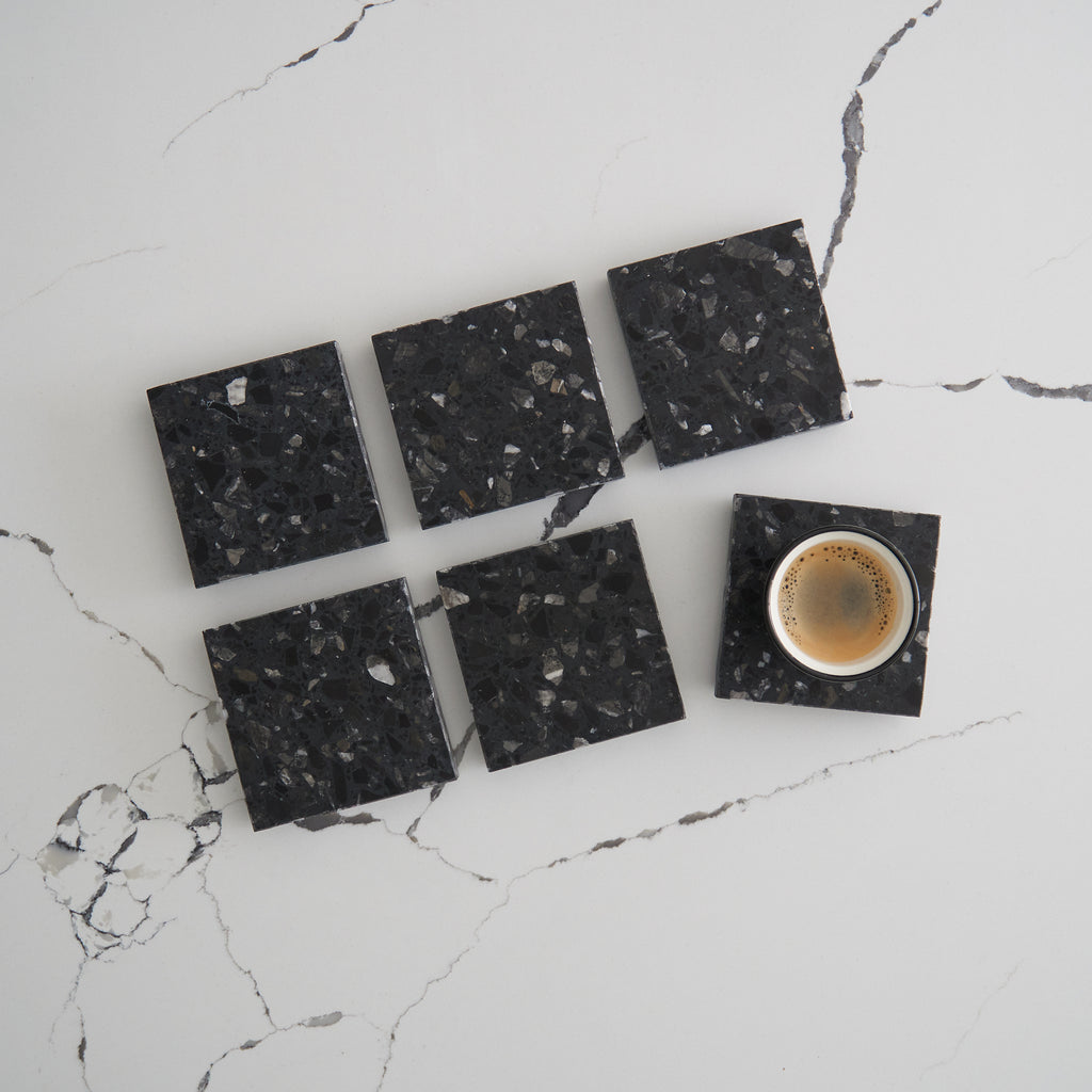 Set of six Inverno terrazzo coasters to brighten your table and elevate everyday rituals.