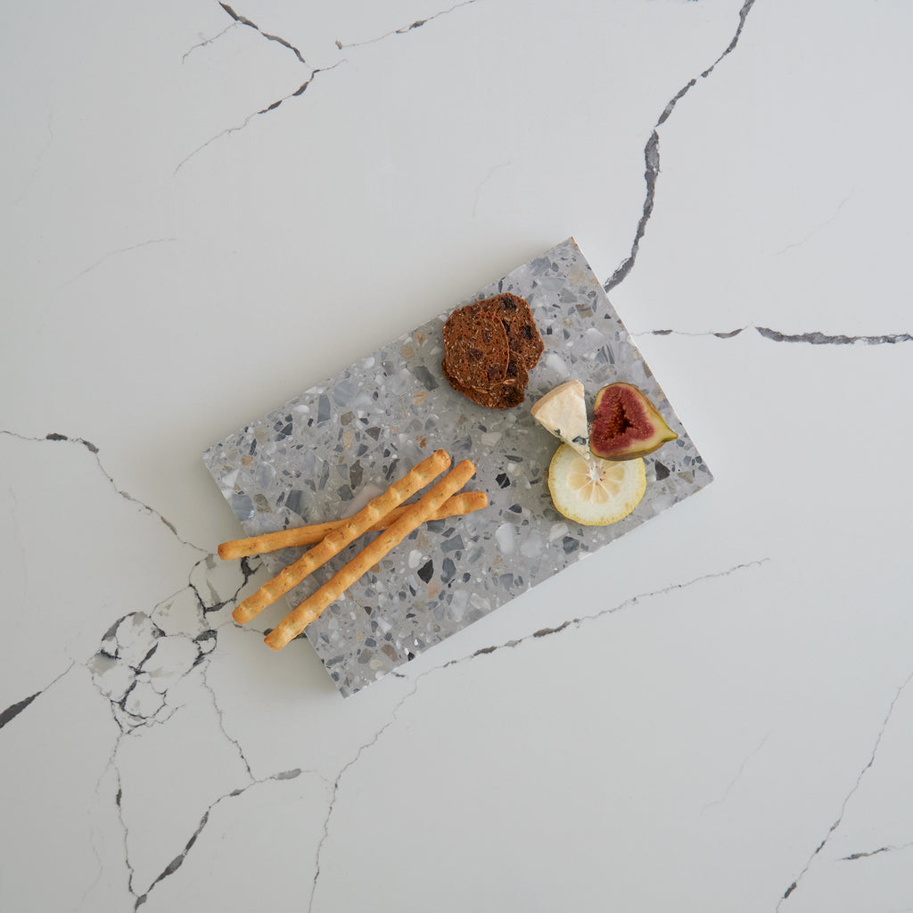 Medium terrazzo platter in Primavera — perfect for serving meals or displaying décor.