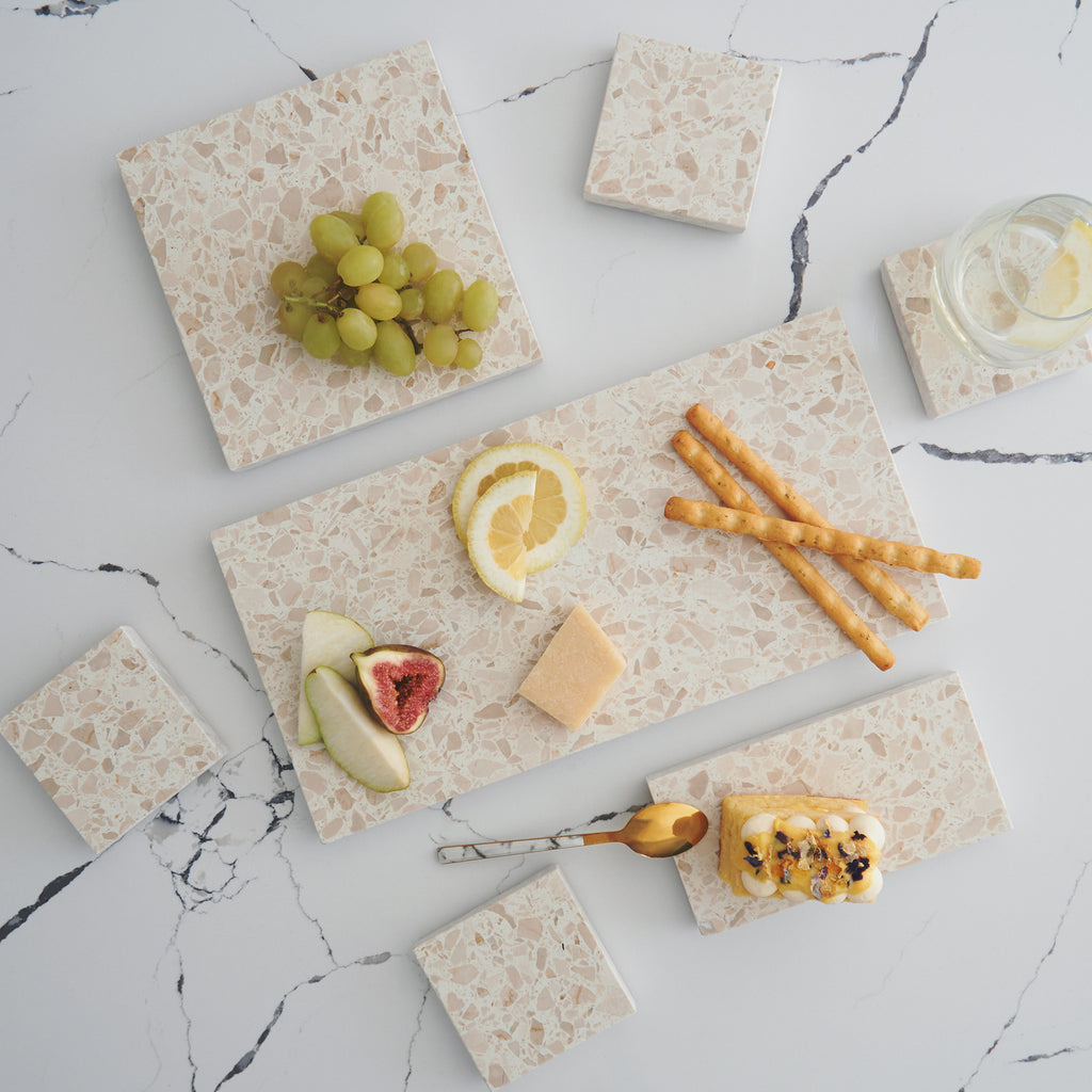Entertaining Set in Estate –  featuring a large platter, medium platter, small platter, and coasters, designed for minimal styling and refined serving.