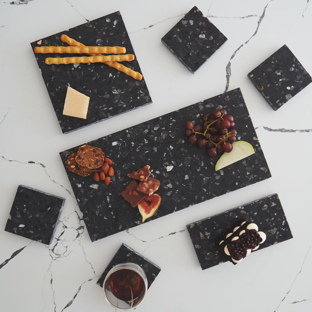 Entertaining Set in Inverno –  featuring a large platter, medium platter, small platter, and coasters, designed for minimal styling and refined serving.